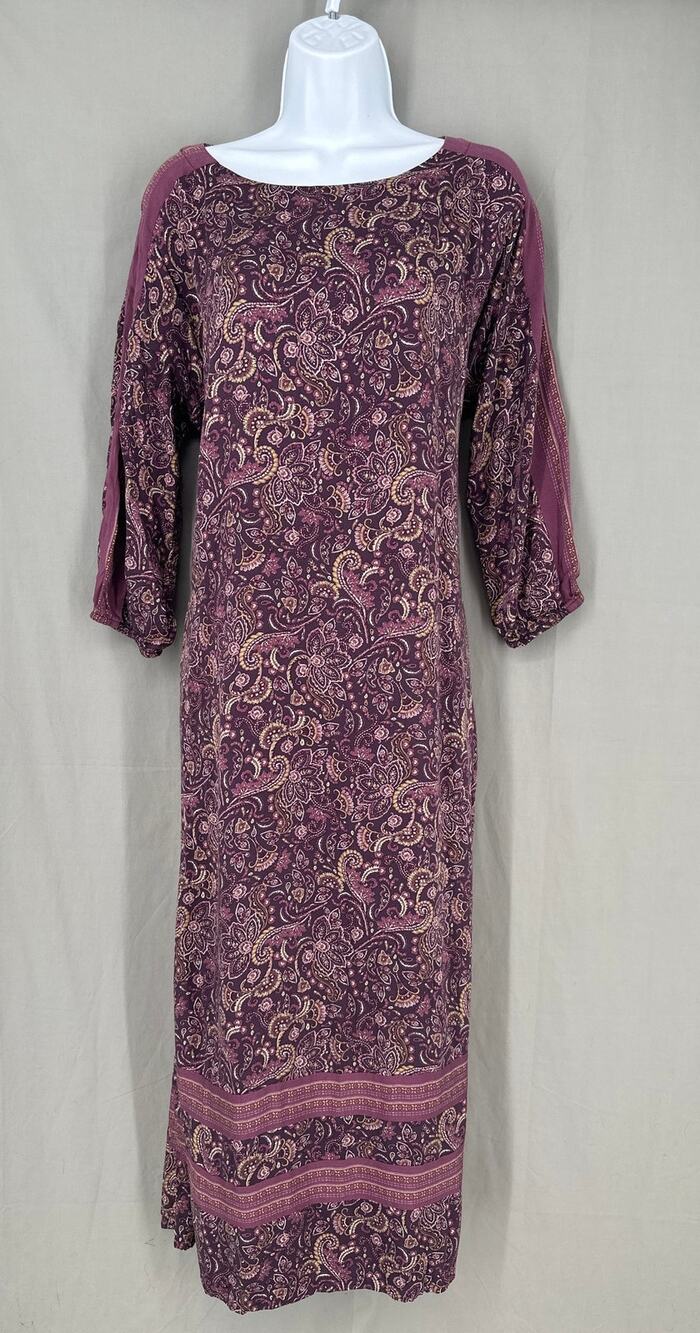 J Jill Dress Women Small Purple Paisley Midi Pockets Flowy Boho Bohemian Cottage